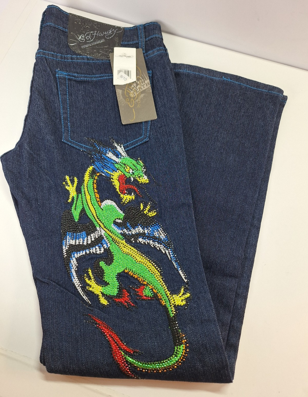 Vintage Y2K Ed Hardy Jeans Studded Embroidered Japanese Dragon Grunge Streetwear